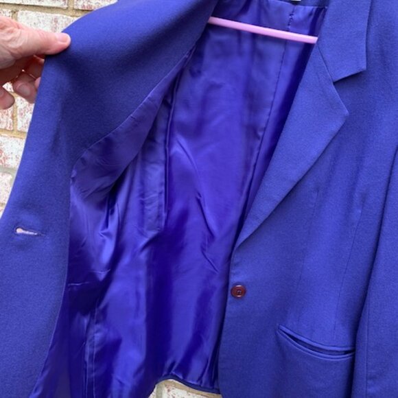 Jos. A Bank Purple 100% Wool 1 Button Blazer W/ Shoulder Pads Size 8 - Picture 7 of 11